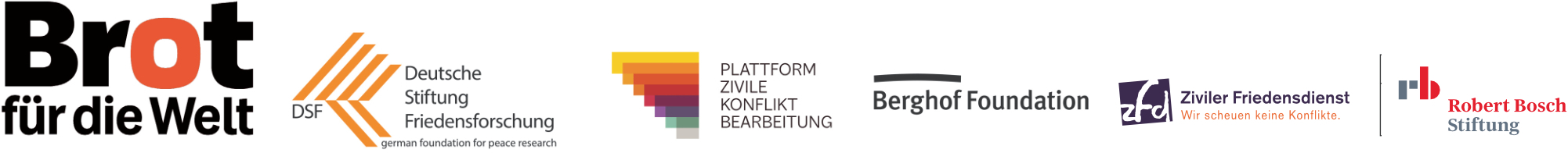 Logoreihe Plakat Fachtag Frieden brot für die Welt, Deutsche Stiftung Friedensforschung, Plattform Zivile Konflikt bearbeitung, Berghof Foundation, Ziviler Friedensdienst, Robert Bosch Stiftung
